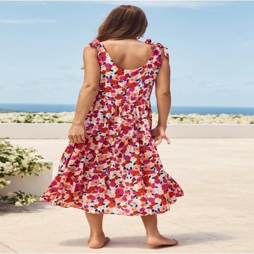 Summer Dress Women Print Ruffle A-Line Dresses Robe Femme Sling Sleeveless Long Dress For Womens Clothing 2021 Vestiod De Mujer