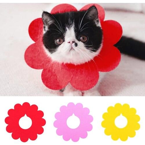 1Pc Cute Flower Shape Pet Cat Recovery Collar Pet Cat Dog Sun Flower Felt Saliva Towel Cats Dog Collar Pet Clothing Accessories