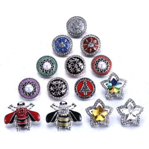 10pcs/lot Wholesale Snap Jewelry 18mm Snap Buttons Mixed Rhinestone Metal Flower Snaps Buttons For Snap Bracelet Bangle