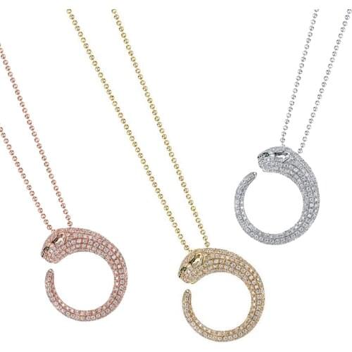 2021 European Women Jewelry Micro Pave CZ Leopard Jaguar Pendant Cubic Zirconia Trendy Necklace