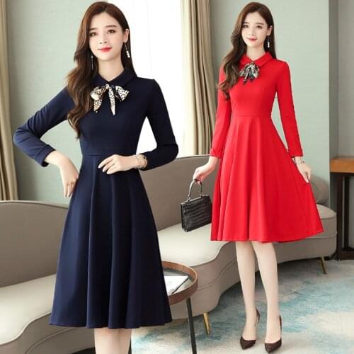 2021 Vintage Solid Chic Midi Dresses Autumn Winter New 3XL Plus Size Red Long Sleeve Dress Elegant Women Bodycon Party Vestidos