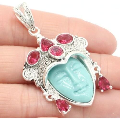 55x22mm 14.9g Egypt Goddess White Face Rhodolite Garnet Womans Gift Silver Pendant