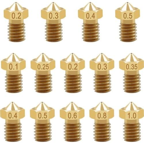 5/10pcs M6 Threaded Nozzle Full Metal 0.2/0.3/0.4/0.5/0.6mm Optional for 1.75mm Filament V5 V6 Hotend Extruder 3D Printer
