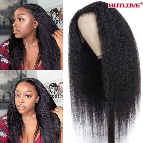 Brazilian Kinky Straight Lace Part Front Human Hair Wigs 13x1 Middle Part Lace Frontal Wigs 28 inches Remy Hair Wig 180% Density