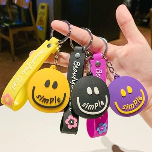 Creative Fashion Cartoon Smile Happy Smiling Face Keychain Cherry Blossom Hand Strap Men and Women Key Chain Backpack Pendant