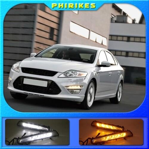 DRL Driving Daytime Running Light fog lamp 12V Relay Daylight Yellow turn signal 2Pcs for Ford Mondeo 2011 2012 2013