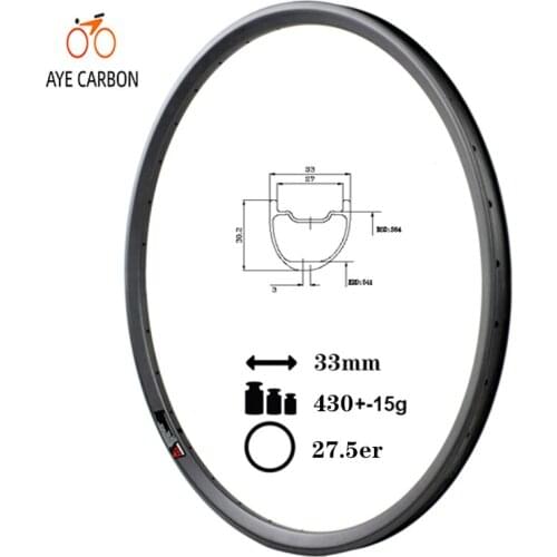 T700 full carbon MTB bicycle rim 27.5er mountain bike asymmetric rims 33mm width 30mm depth tubeless ready rims for XC and AM