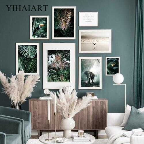 Tropical Plant Leaf Canvas Art Painting Nature Forest Animal Poster Leopard Elephant Wall Print Modern Home Decoration Picture