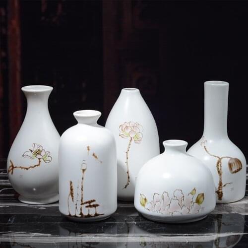 Chinese Small Lotus Vase S Ceramic Dining Table Shelf Vase Pot Decorative Cute Flower Vase Filler Home Kitchen Office Hotel Deco
