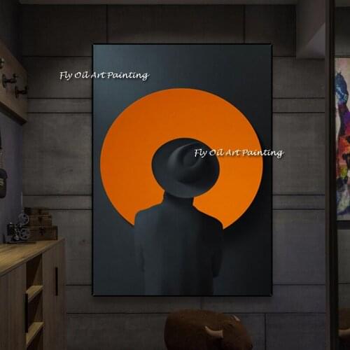 Cool Man Canvas Oil Painting Standing Man In Black Suit Handpainted Painting Wall Pictures for Home Living Room Decoration