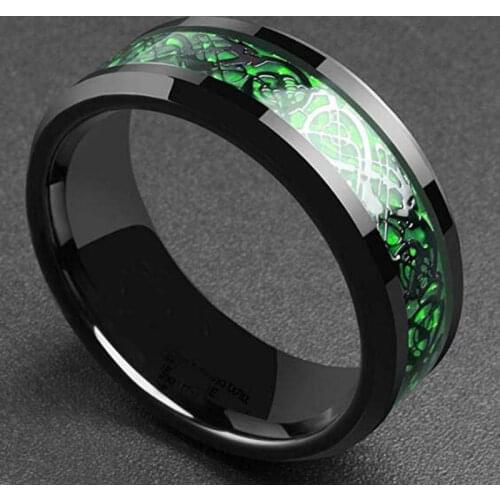 Stainless Steel Dragon Ring Red Green Carbon Fiber Black Dragon Inlay Comfort Fit For Men Wedding Band Ring Fashion jewelry