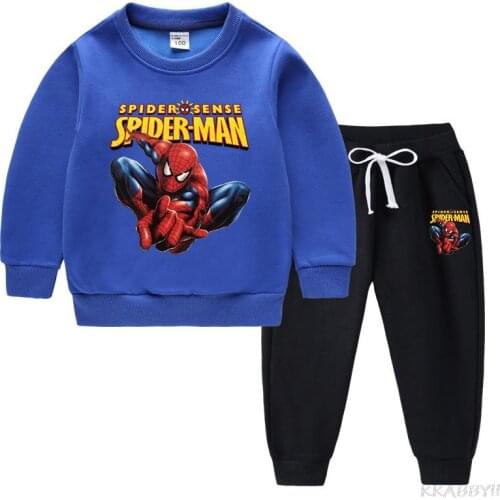 Disney Spiderman Boys Girls Clothing Sets Autumn Casual Teenage Long Sleeve Sweatshirt + Pant 2PCS Sport Suits Kids Clothes