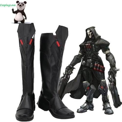 CosplayLove OW Game Reaper Gabriel Reyes Black Shoes Cosplay Long Boots Leather Custom Made
