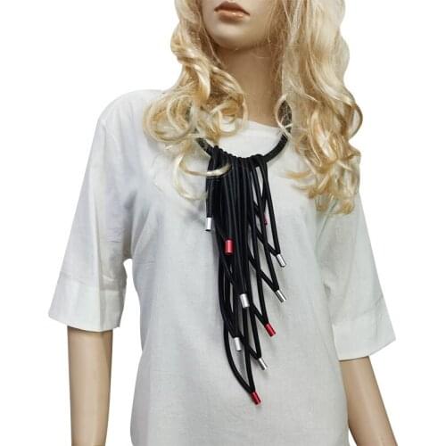 Red,Blue Metal Rubber Choker Necklaces For Women Punk Style Sweater Chain Tassel Long Necklace Party Bar Pendant Accessories