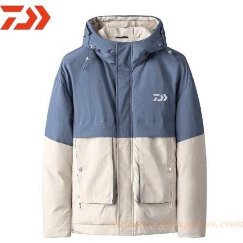 Daiwa Mens Winter Hooded Fishing Jackets Waterproof Thermal Fishing Shirts Fishing Clothes Thick Anti-Wrinkle Fishing Wear
