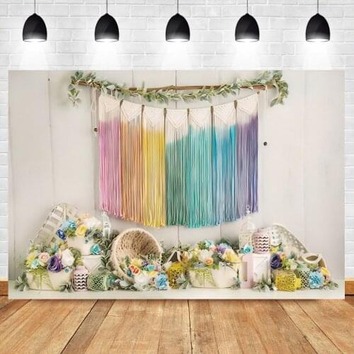 Laeacco Baby Shower Photography Backdrop Tassel Flower Wooden Boards Child Birthday Portrait Photocall Background Photo Studio