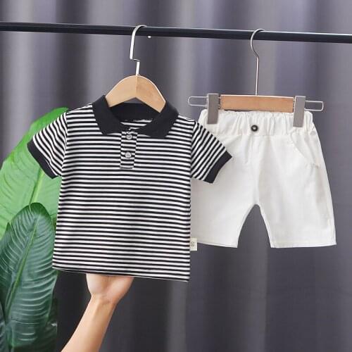Summer Childrens Fashion Lapel Striped Polo Shirt Short Sleeve Suit Baby Clothes 1-3 Years Old