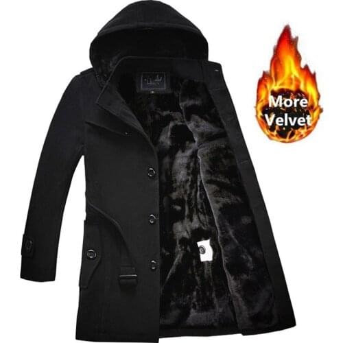 2019 Winter Trench Coat Men Fashion Long Overcoat Men Hot Sale Woollen Coat Thick Mens Clothing Size 4XL Wool Jackets