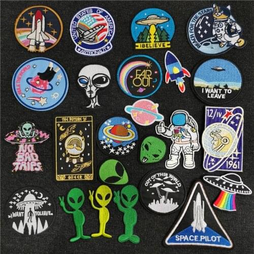 Space Embroidery Patch UFO Applique lroning Clothing Sewing Supplies Decorative Badges Patches For Clothes Fusible