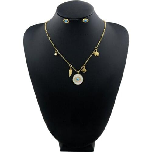 Minority personality design blue eye round brand Pendant Earring Necklace Set feminine fashion color protection anti allergy