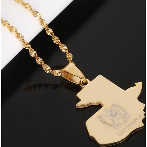 Stainless Steel Gold Color Guatemala Map Pendant Necklace Trendy Guatemala Flag Map Chain Jewelry
