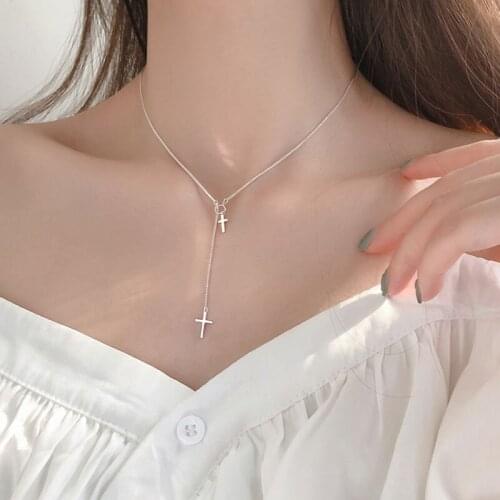 Cross Necklace Simple Necklaces Jesus Women Chain Ladies Pendant Girls Jewelry Silver Color European Collares Unusual Punk Gift