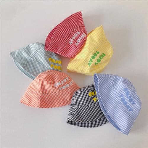 New Spring Summer Childrens Fisherman Hat Boys Girls Sun Hats Outdoor Toddler Kids Panama Beach Cap Simple Plaid Bucket Hats