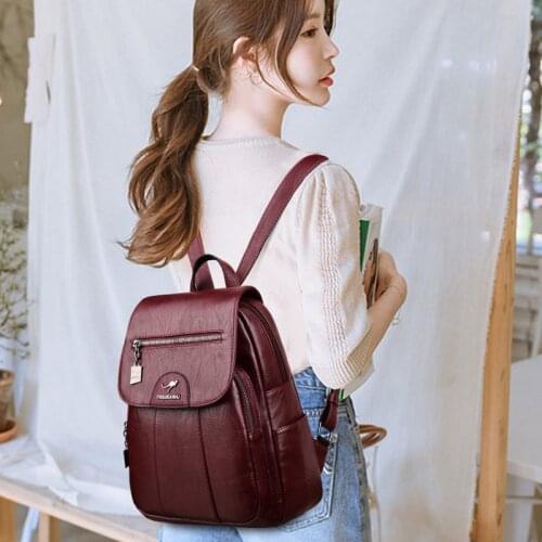 Female Vintage Backpack for Girls School Bag Travel Bagpack Ladies Back Pack 2021 Women Leather Backpacks High Quality