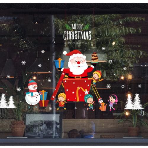 Self-adhesive Decor Wall Stickers New Santa Claus Snowman Glass Showcase for Store Ornament Waterproof PVC Wallpaper Decals