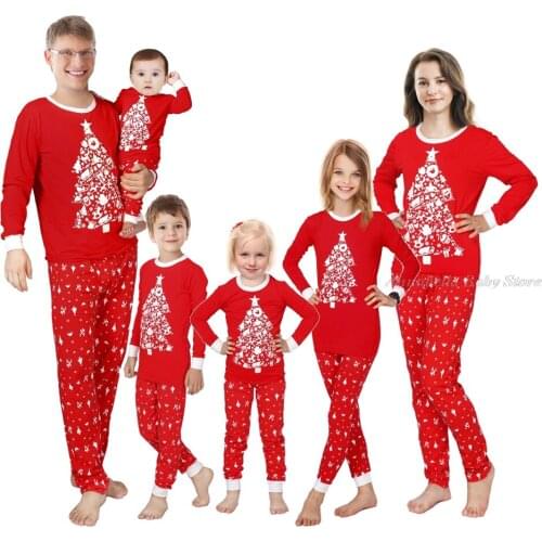 Family Clothes Christmas Pajama Sets Mom Dad Baby Kids Clothes Cotton Long Sleeve Red Suit Girl Sleepwear Family Look Father Son
