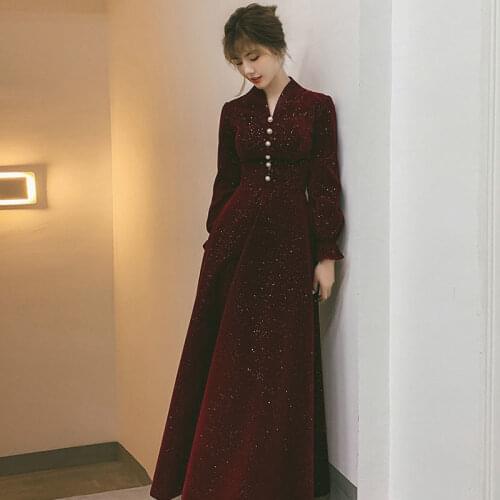 Spring/Autumn French Sweet Literary Girl Retro Gentle Fairy Gold Velvet Dress Elegant Offiec Lady Chic Woman Prom Party Dress