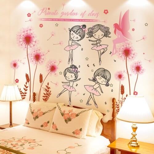 [shijuekongjian] Ballet Dancer Girl Wall Stickers DIY Flowers Plants Wall Decals for Kids Rooms Baby Bedroom House Decoration