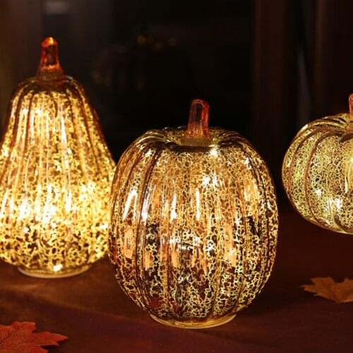Glass Pumpkin Light LED Glowing Delicate Halloween Decorative Lamp Party Supplies for Thanksgiving Halloween Fall Decorations