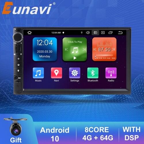 Eunavi 2 Din Android 10 Universal Car Multimedia Player Radio Stereo Audio WIFI DSP USB Subwoofer GPS Navigation 7 inch no DVD