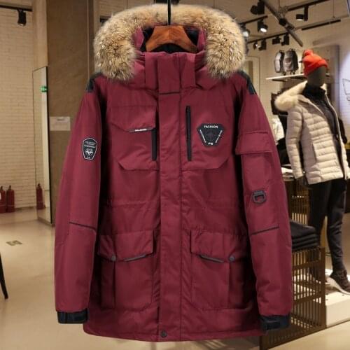 Thicken Mens Down Jacket With Big Real Fur Collar Warm Parka -30 degrees Men Casual Waterproof Down Winter Coat Size 3XL