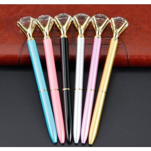 IN Stock! 1Pc Ballpoint Pen Big Diamond Crystal Pen Ring Wedding Metal BallPen School Office Student Exam Signature Stationery
