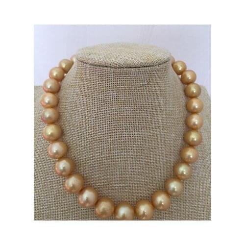Gorgeous 13-15mm south sea round gold pearl necklace 18inch