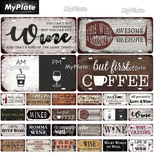 Wine Metal Sign Coffee Tin Sign License Plate Vintage Decoration Man Cave Plaque Home Wall Decor Bar Sign Poster