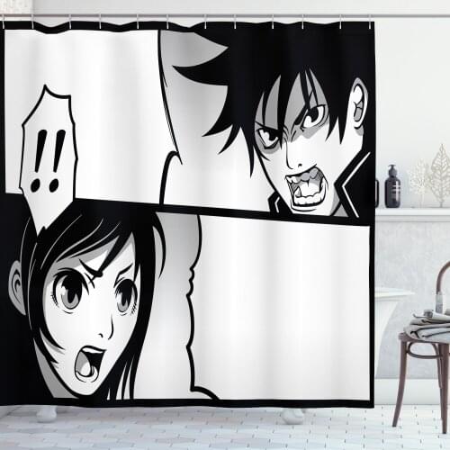 Anime Scene Shower Curtain Set Manga Drawn Arguing Characters Curtain for Bathroom 12 Hooks Cortinas de Baño וילון אמבטיה