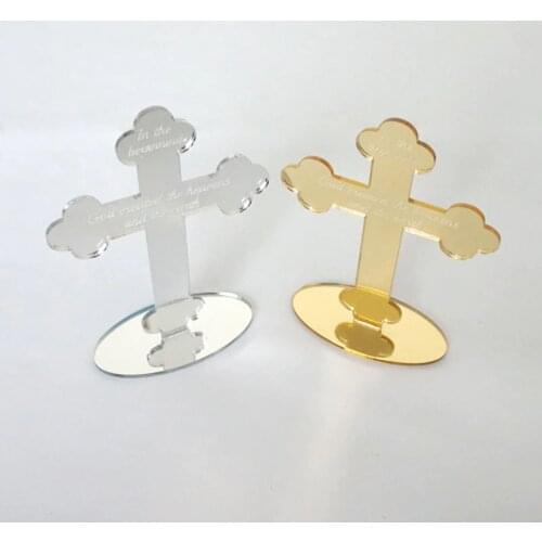 10pcs Mirror Cross For Table 12cm High Personalized God Bless of The Lords Prayer for Christening & Baptism House Moving