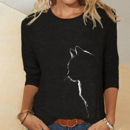 Women Clothes Spring Autumn Casual Pullovers Womens Clothing Funny Cute Cat 3D Print Long Sleeve T-Shirts Ladies Fashion Tops
