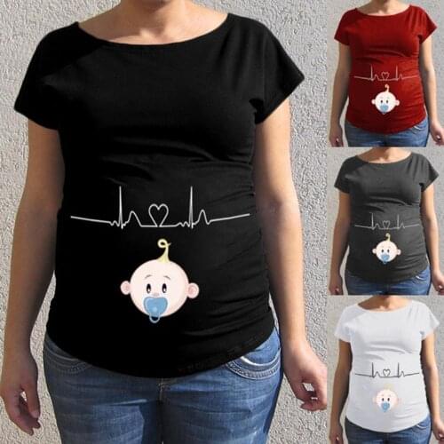 Womens Trends Breastfeeding Maternity Baby Cartoon Pattern Print Short Sleeve Casual T-shirt Maternity Tops