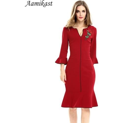 2021 Women Elegant Dress Butterfly Sleeve Applique 2021 New Autumn V-neck Embroider Vintage Business Partyy Evening