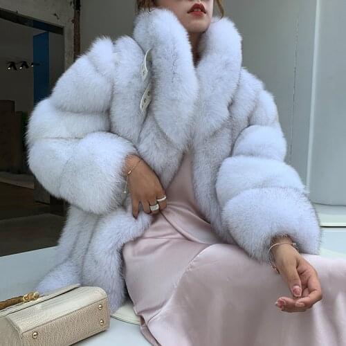 YOLOAgain Winter Warm Thick Women Turn-down Collar Long Natural Real Fox Fur Voat Jacket