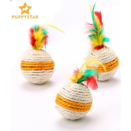 1PC Sisal Feather Cat Toy Solid Sisal Ball Interactive Toys For Cats Pet Ball Kitten Games Toys Cat Training Pet Products SJ0005