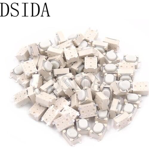 100pcs/lot Micro Button Tact Switch SMD 4Pin 3X4X2.5MM White Tactile Tact Push Button Micro Switch Momentary 3*4*2.5mm