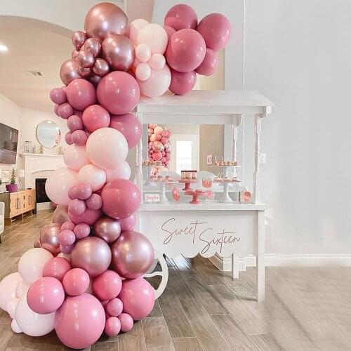 110pcs Rose Red Baby Pink Metallic Rose Gold Balloon Garland Arch for Princess Wedding Baby Shower Birthday Evening Decorations