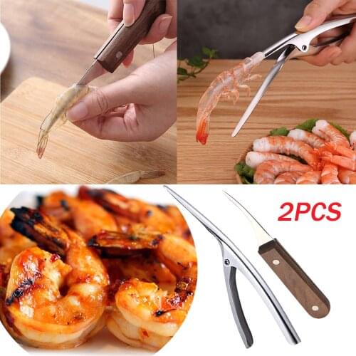 2PCS/SET Portable Shrimp Peeler Stainless Steel Practical Prawn/Shrimp/Lobster/Deveiner Fishing Knife Tools Seafood Accessories