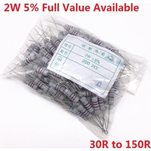 200PCS 2W Oxide Carbom Metal film Resistor 30R/33R/36R/39R/43R/47R/51R/56R/62R/68R/75R/82R/91R/100R/120R/150R/Ohm 5