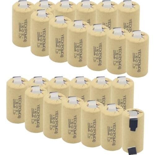 Real capacity guaranteed 24 pcs SC batteries 2200mAh 1.2V sub C battery NICD welding tabs for electric tools akkus for bosch